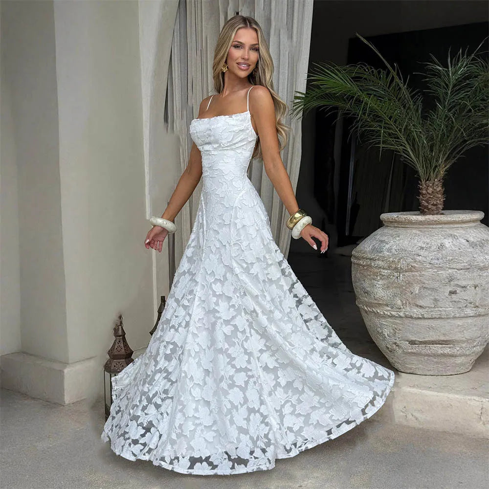 Abito Lungo da Donna in Chiffon Jacquard con Schiena Scoperta