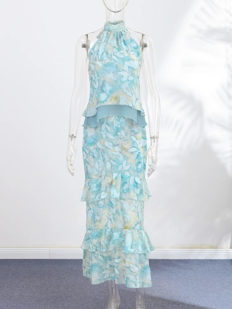 Completo Due Pezzi da Donna con Top all'Americana e Gonna Lunga