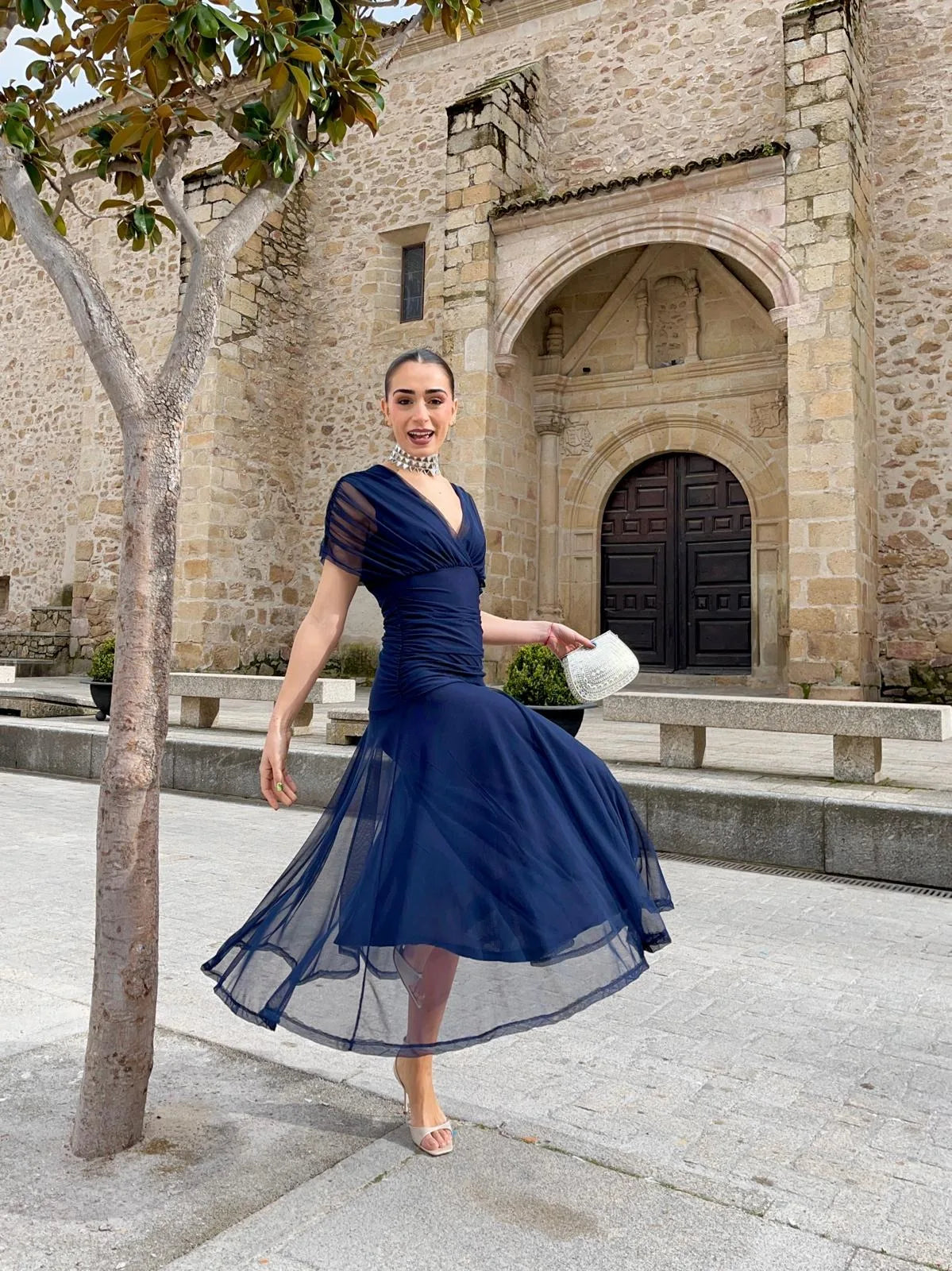Abito Midi da Donna Senza Spalline con Stampa Floreale