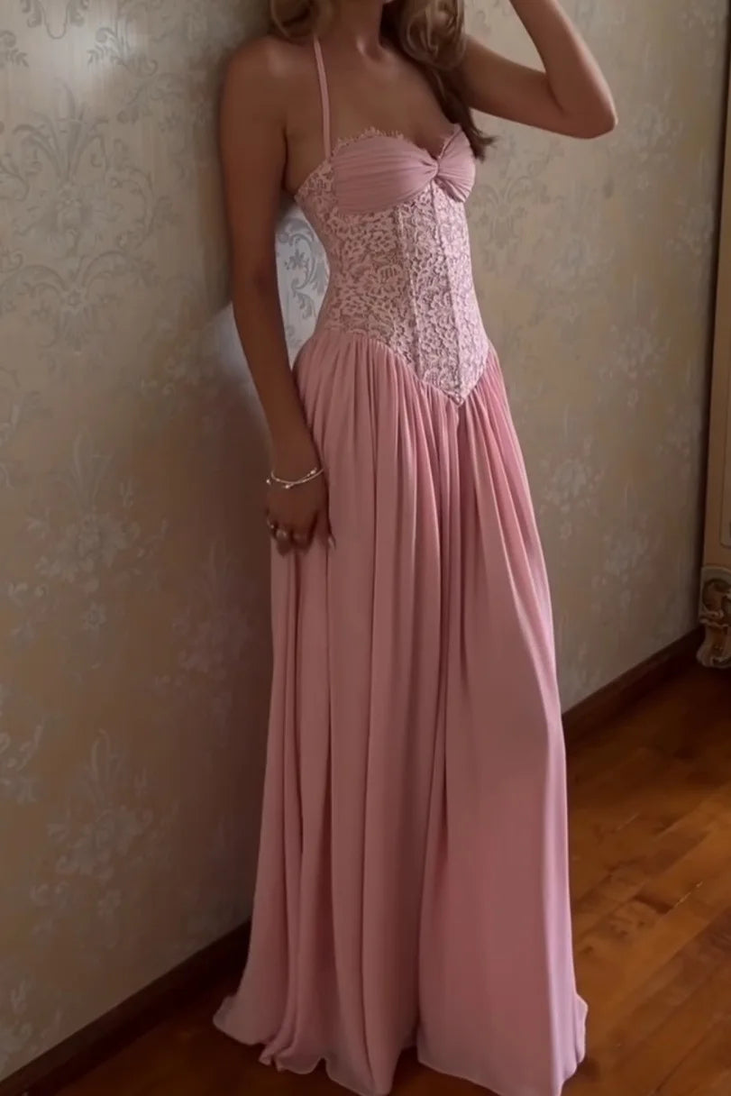 Abito Lungo da Donna in Chiffon all'Americana con Corsetto
