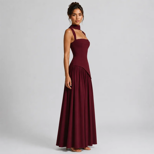 Abito Lungo da Donna con Corsetto Stringato e Spacco Alto