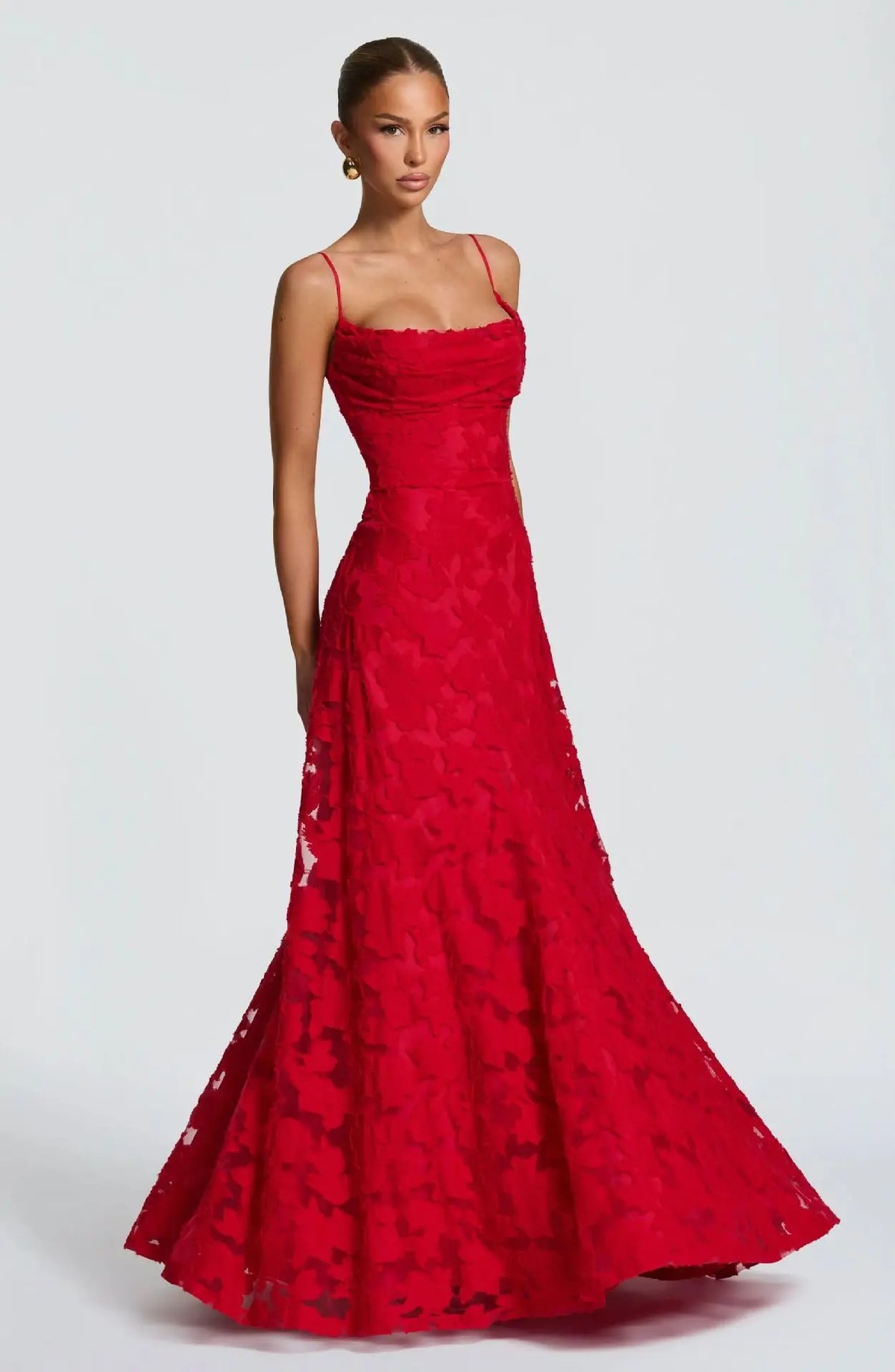 Abito Lungo da Donna in Chiffon Jacquard con Schiena Scoperta