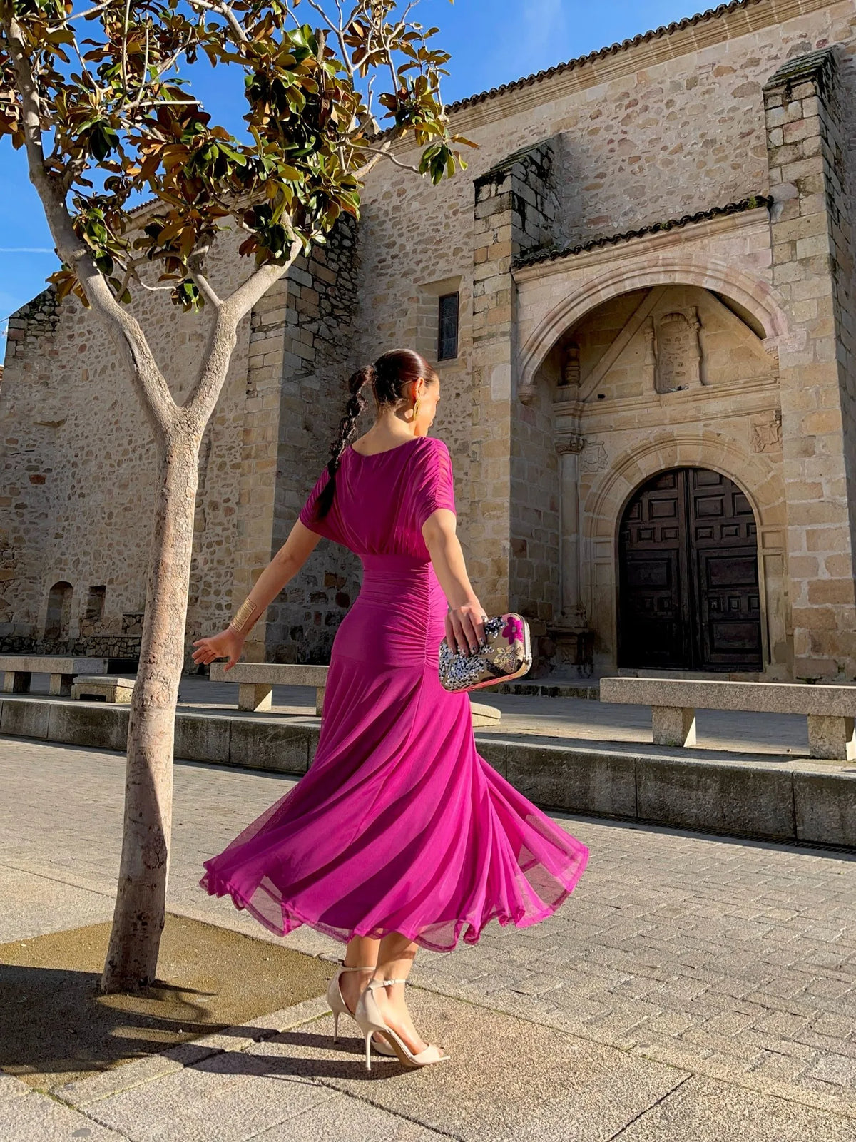 Abito Midi da Donna Senza Spalline con Stampa Floreale