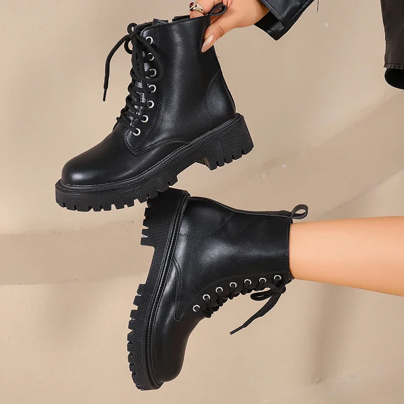 Stivaletti da Donna in Pelle PU con Plateau e Tacco Spesso