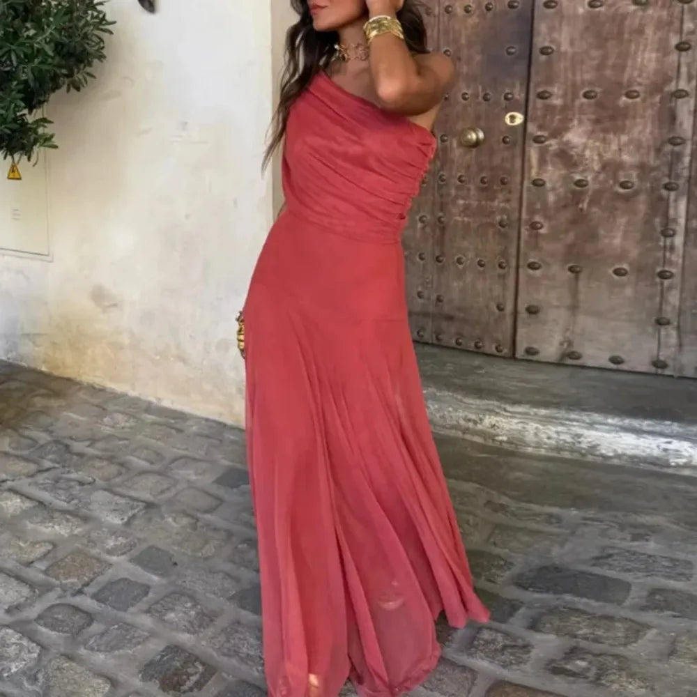 Abito Lungo da Donna Senza Spalline con Dettaglio Drappeggiato