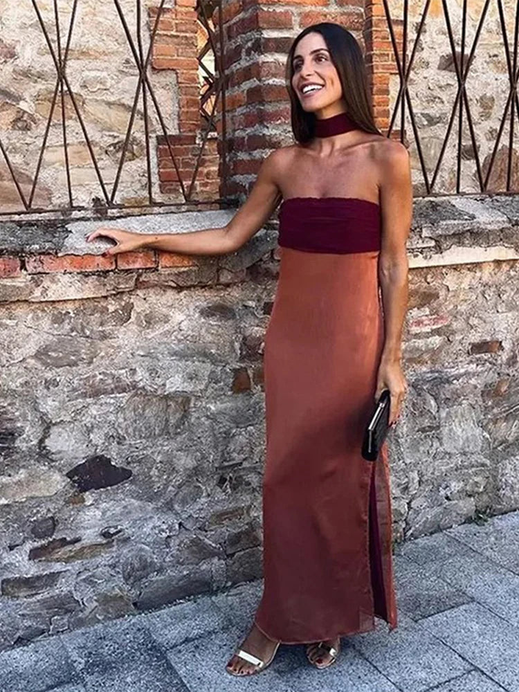 Abito Lungo da Donna con Spalline Sottili e Spacco