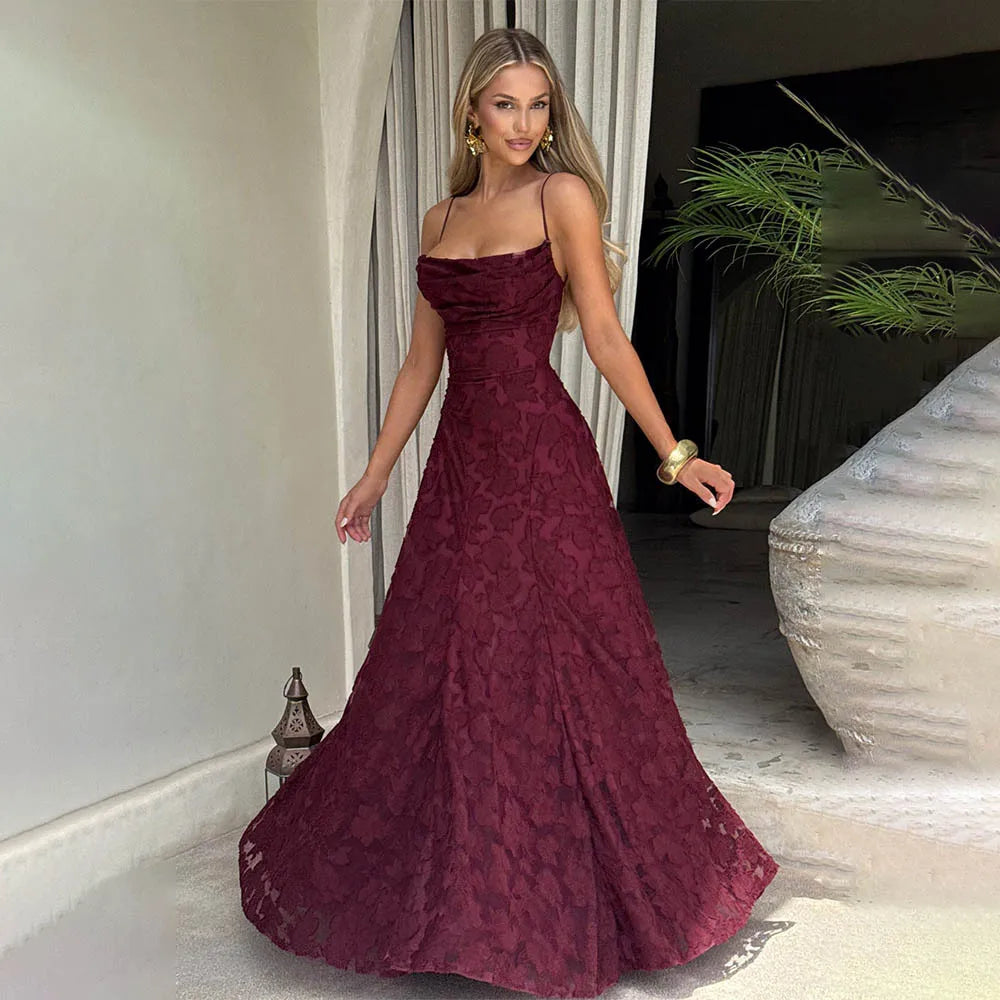 Abito Lungo da Donna in Chiffon Jacquard con Schiena Scoperta