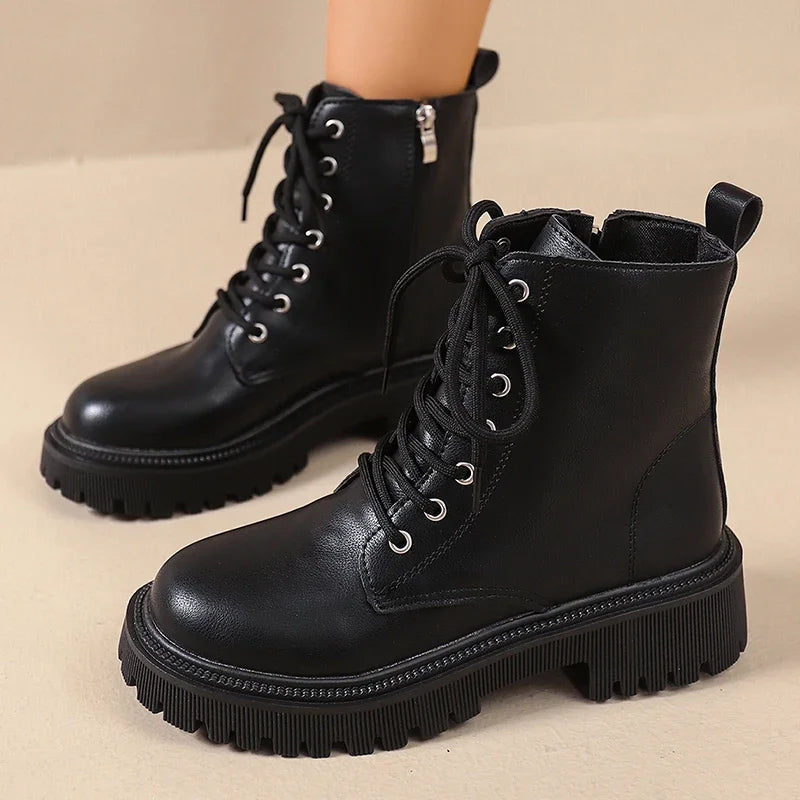 Stivaletti da Donna in Pelle PU con Plateau e Tacco Spesso
