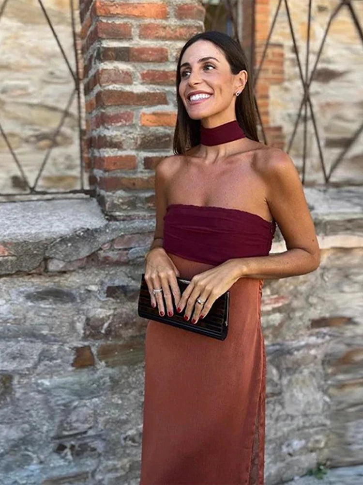 Abito Lungo da Donna con Spalline Sottili e Spacco