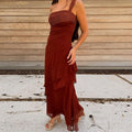 Abito Lungo da Donna Asimmetrico con Volant e Dettagli Patchwork