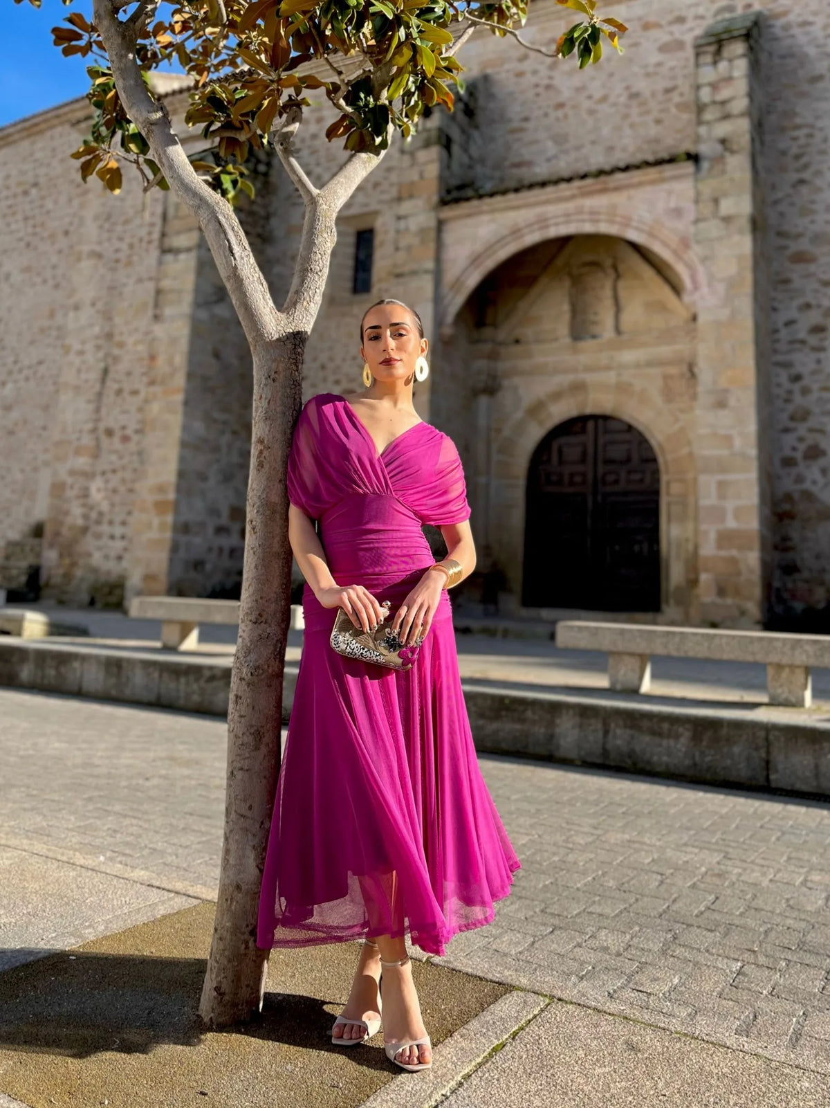 Abito Midi da Donna Senza Spalline con Stampa Floreale