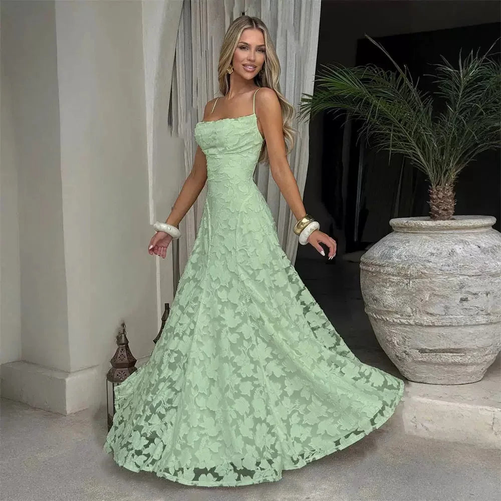 Abito Lungo da Donna in Chiffon Jacquard con Schiena Scoperta