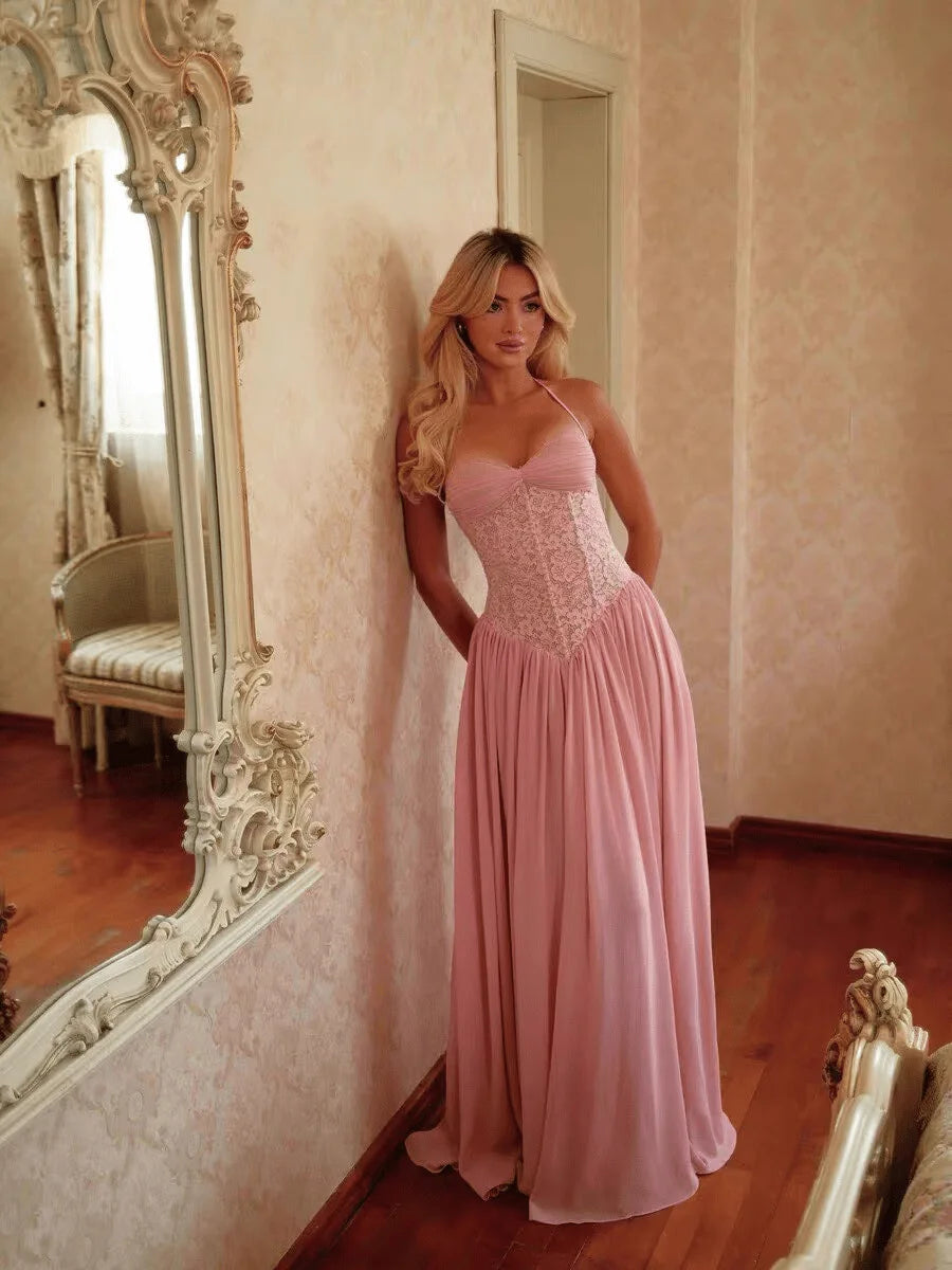 Abito Lungo da Donna in Chiffon all'Americana con Corsetto