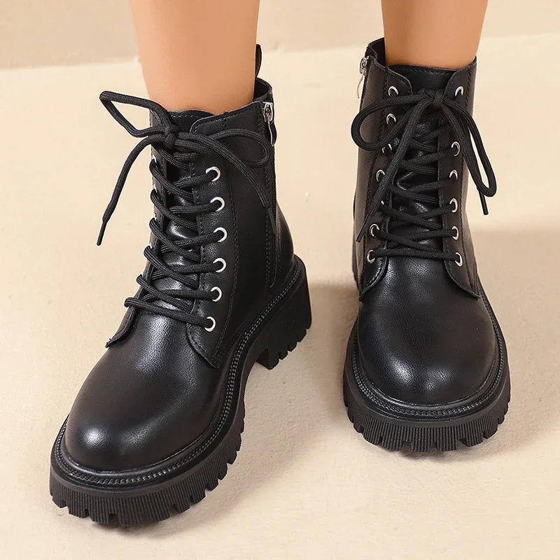Stivaletti da Donna in Pelle PU con Plateau e Tacco Spesso