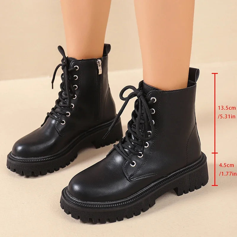 Stivaletti da Donna in Pelle PU con Plateau e Tacco Spesso