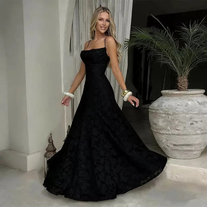 Abito Lungo da Donna in Chiffon Jacquard con Schiena Scoperta