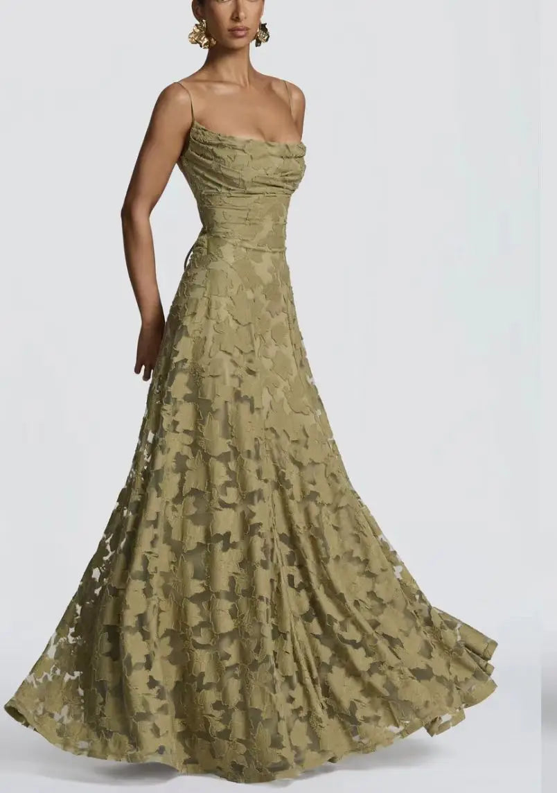 Abito Lungo da Donna in Chiffon Jacquard con Schiena Scoperta