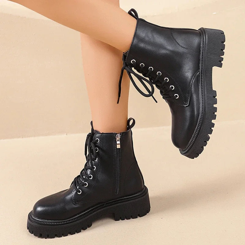 Stivaletti da Donna in Pelle PU con Plateau e Tacco Spesso