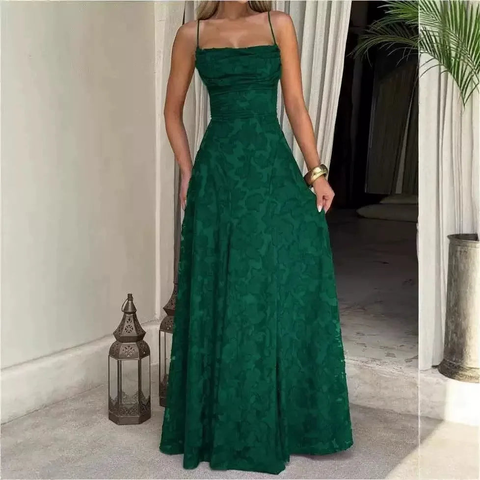 Abito Lungo da Donna in Chiffon Jacquard con Schiena Scoperta