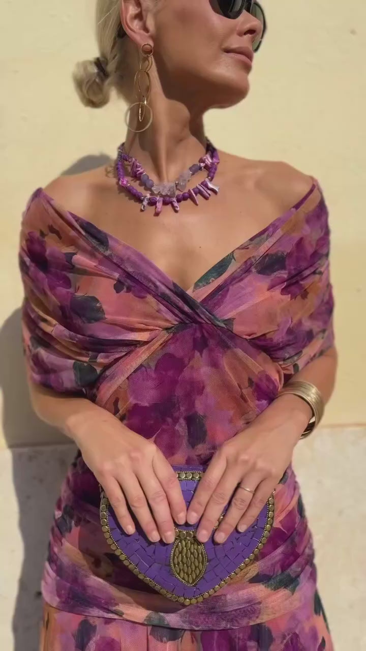Abito Midi da Donna Senza Spalline con Stampa Floreale